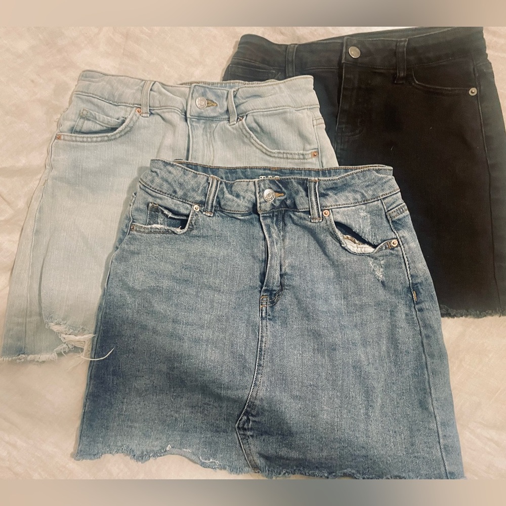 3 Denim Skirts in different colors